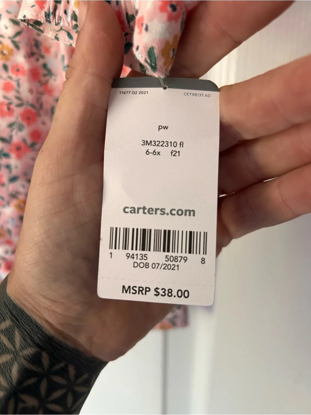 Carter’s Kid Girls Size 6/6X Pink Floral Long Sleeve Belted Dress NWT